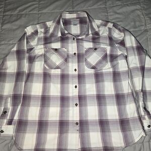 Carhartt Women's Medium 8/10 Casual Plaid Shirt Purple and White 97% Cotton